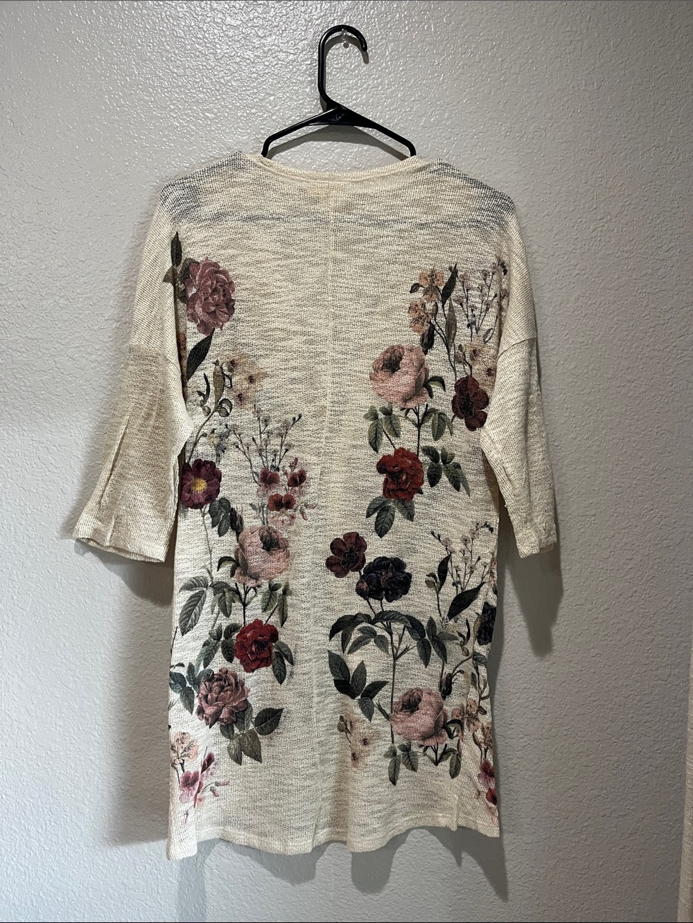 Live In The Moment Cream Floral Open Front Cardigan Sz S Lightweight Boho Chic - Picture 6 of 8